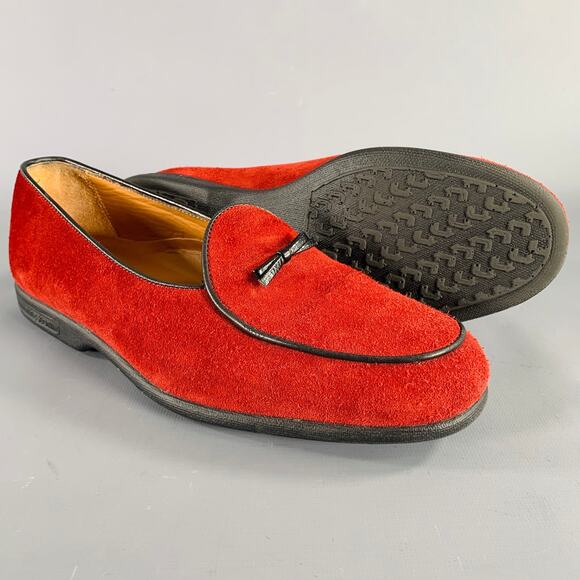 A.TESTONI Size 8 Burgundy Black Contrast Trim Suede Slip On Loafers main image 7
